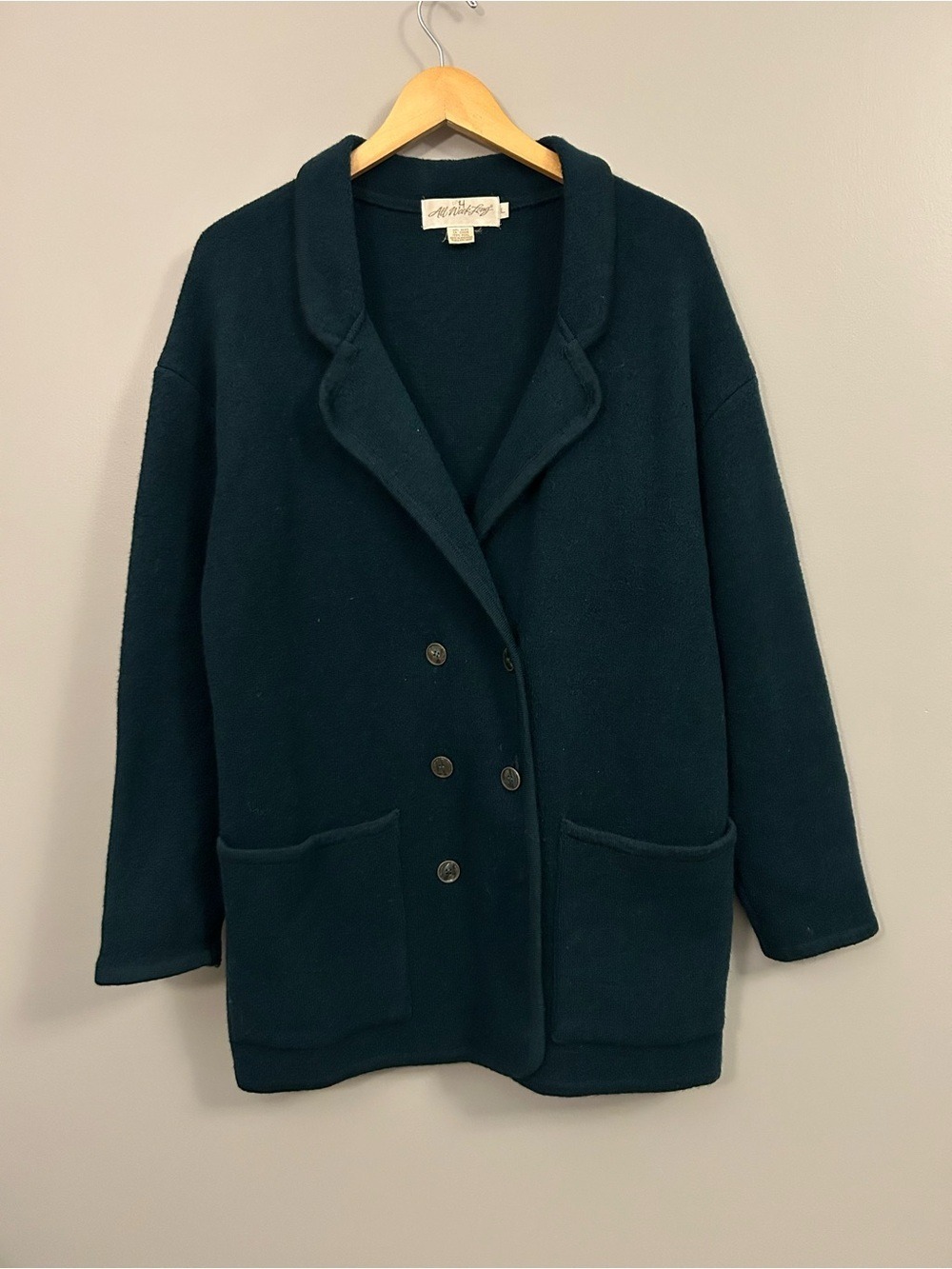Vintage All Week Long Dark Teal Wool Sweater Size Large Wool